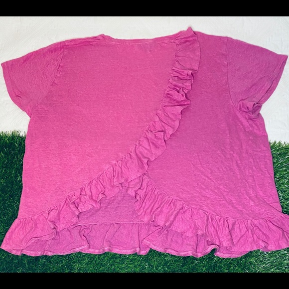 J. Crew XL Linen ruffle-back t-shirt in fuchsia - Picture 3 of 5